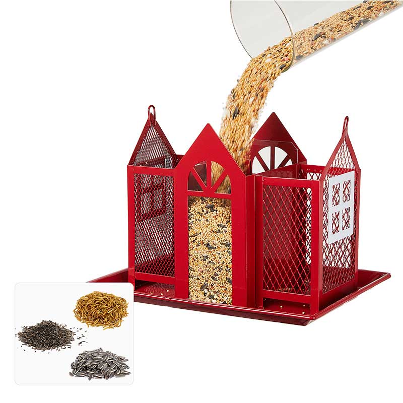 Metal Bird House Feeder with Triple Feeders